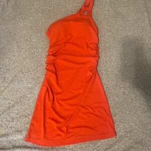 Elegant One-Shoulder Orange Dress